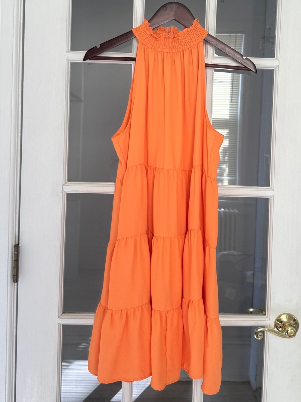 1. STATE Women's Orange Smocked Collar Sleeveless Tiered Dress Size S